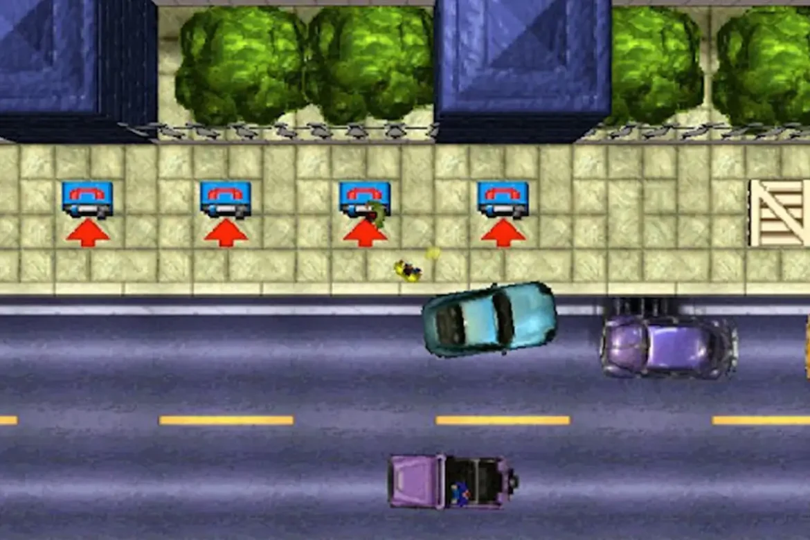 gta 1 - originalna igra iz 1997, top-down 2D prikaz grada